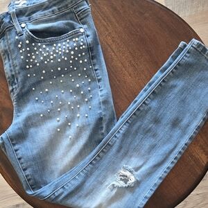Seven7 Denim Skinny Jeans with Pearl Accents